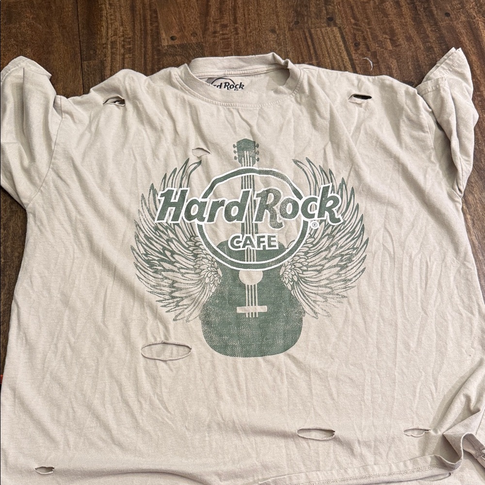 Hard Rock Cafe Distressed Cream Tee with Graphic